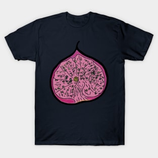 Colourful, cut open, hand drawn fig. Seeds and flesh detailed. T-Shirt